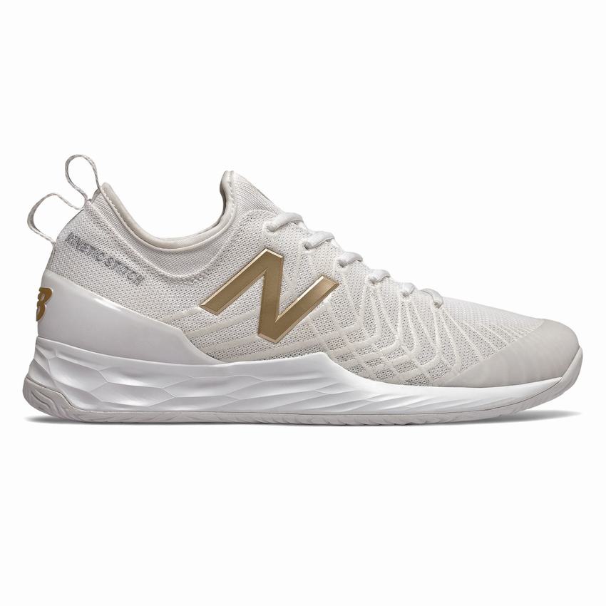 white and gold new balance shoes